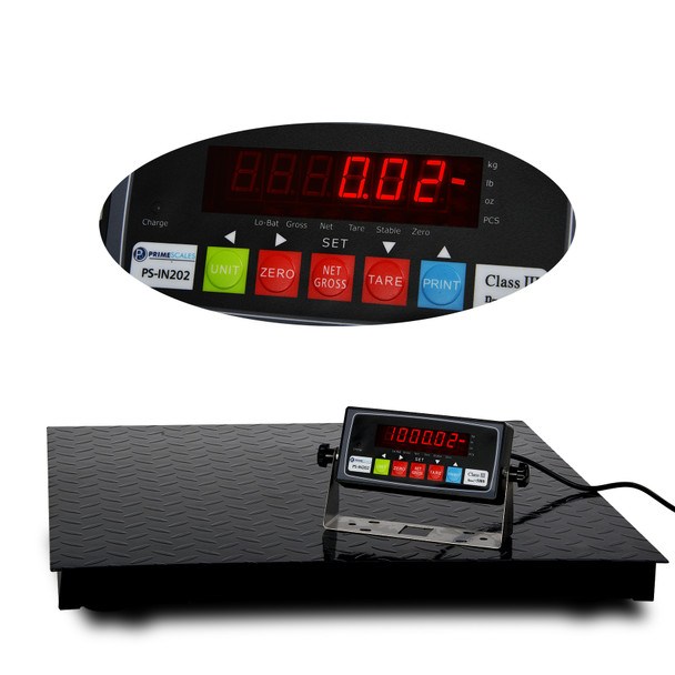 PrimeScales PS-1KF2424HD 1000x0.02lb High Definition Floor Scale with PS-IN202 Indicator